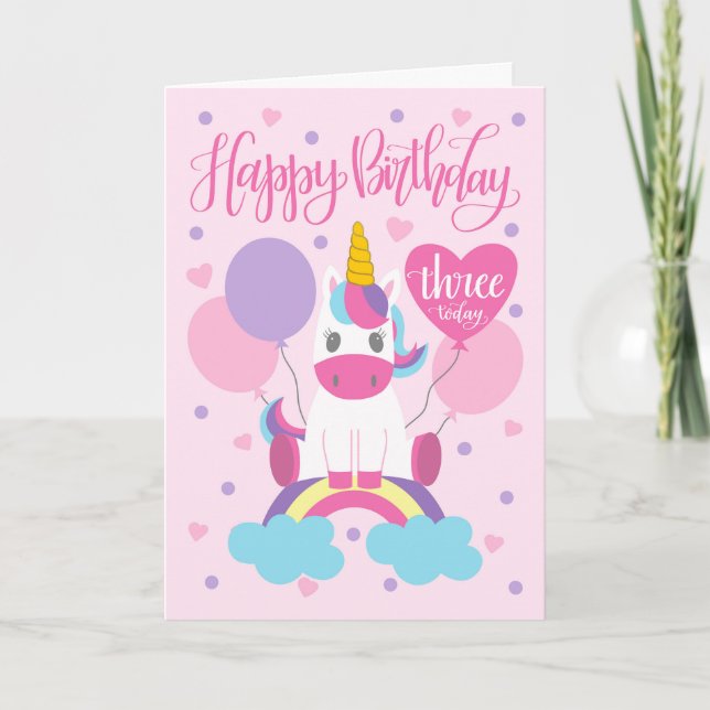 3rd Birthday Unicorn Sitting On Rainbow Card (Front)