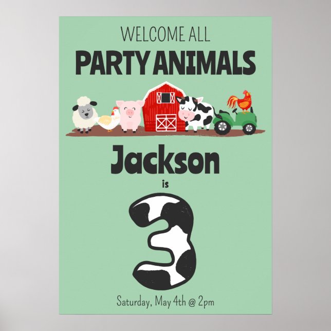 3rd Birthday Welcome Party Animals Farm Poster (Front)