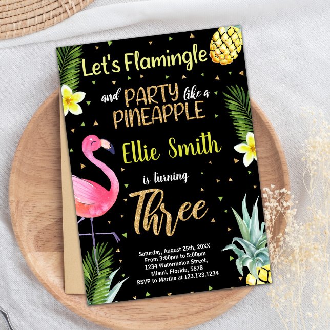 3rd Black Glitter Flamingo Pineapple Invitations (3rd Black Glitter Flamingo Pineapple Invitations)