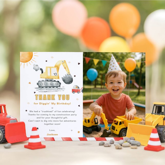 3rd Construction Birthday Photo Thank You Card (Creator Uploaded)