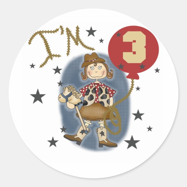 3rd Cowgirl Birthday Tshirts and Gifts Classic Round Sticker (Front)