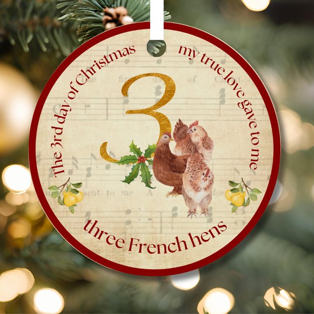 3rd Day of Christmas Three French Hens Ornament (Creator Uploaded)