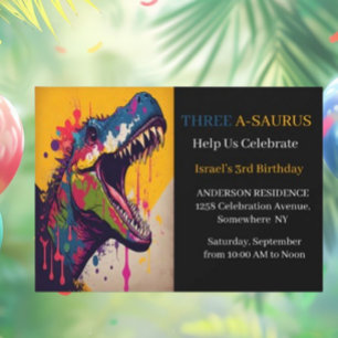  3rd Dinosaur Birthday Party  Invitation