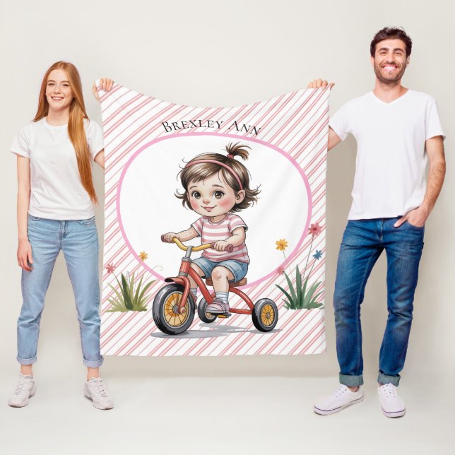 3rd. Girl's Birthday on a Tricycle Party Gift Fleece Blanket (In Situ)