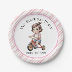 3rd. Girl's Birthday on a Tricycle Party Paper Plate