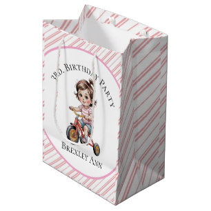 3rd. Girl's Birthday on a Tricycle Party Thank You Medium Gift Bag