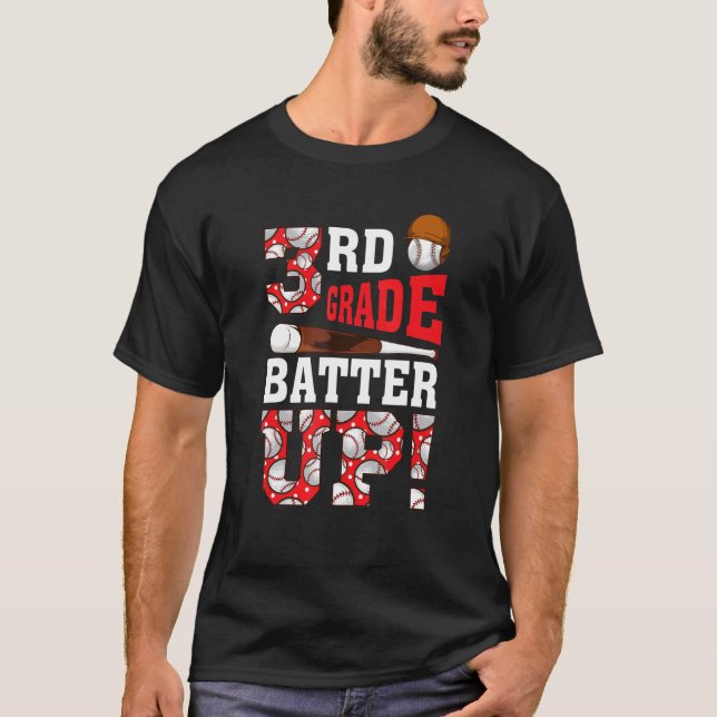 3rd Grade Batter Up Baseball Back To School First  T-Shirt (Front)