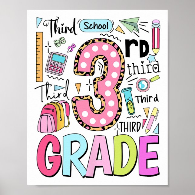 3rd Grade Cute Typography Dots Back To School Teac Poster (Front)