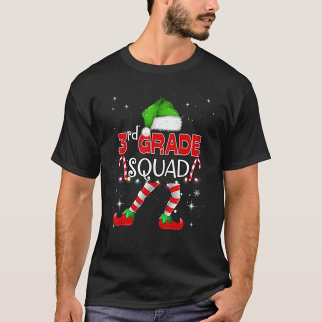 3rd Grade Elf Squad Matching Teach Christmas Schoo T-Shirt (Front)