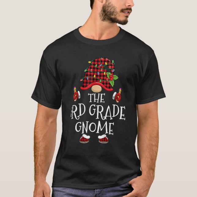 3rd Grade Gnome Buffalo Plaid Matching Family Chri T-Shirt (Front)