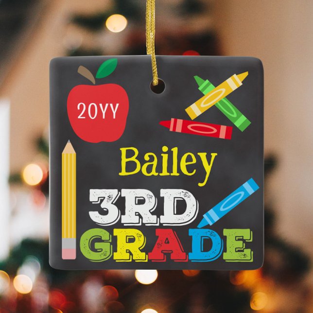 3rd Grade Keepsake Chalkboard Colourful Kids Photo Ceramic Ornament (Creator Uploaded)