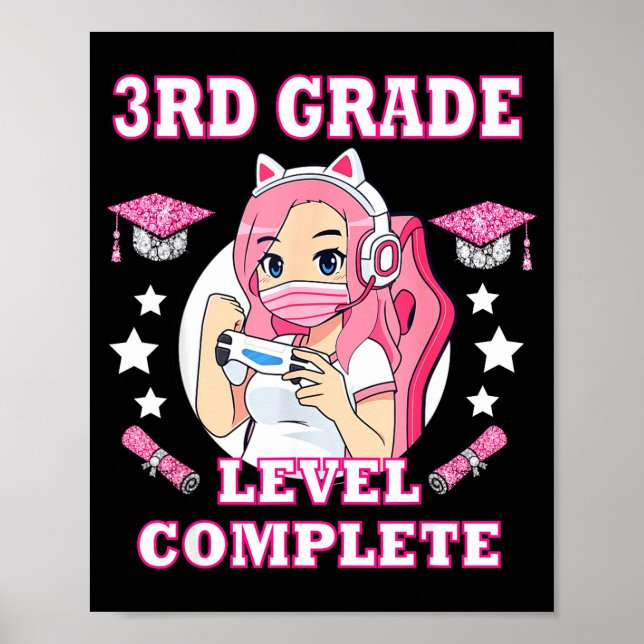 3rd grade level complete funny gaming graduation poster (Front)