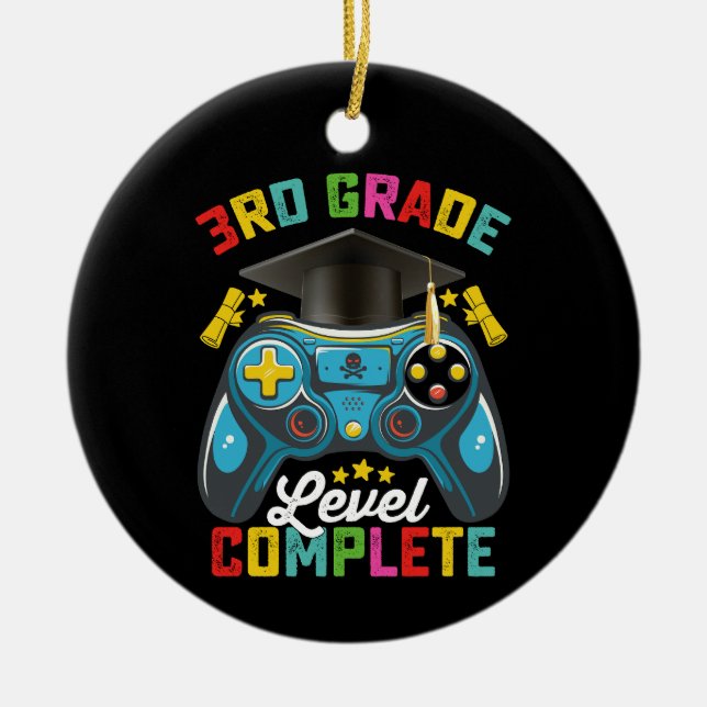 3rd Grade Level Complete Graduation Gaming Gamer Ceramic Tree Decoration (Front)