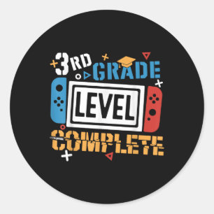 3rd Grade Level Complete Last Day Of School Gamer Classic Round Sticker