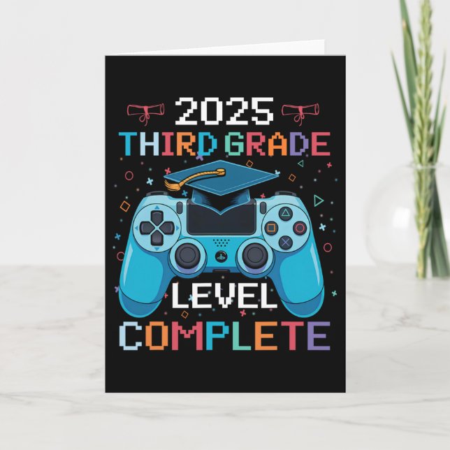 3rd Grade Level Complete Video Gamer Boy Graduatio Card (Front)