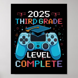 3rd Grade Level Complete Video Gamer Boy Graduatio Poster