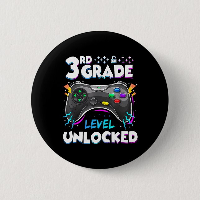 3rd Grade Level Unlocked Back To School First Day  6 Cm Round Badge (Front)