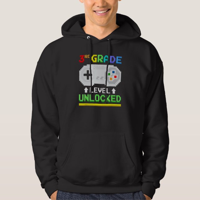3rd Grade Level Unlocked Back To School Gamer Boys Hoodie (Front)