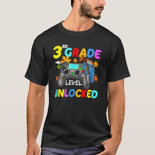 3rd Grade Level Unlocked Game On 3rd Grade Back To T-Shirt (Front)