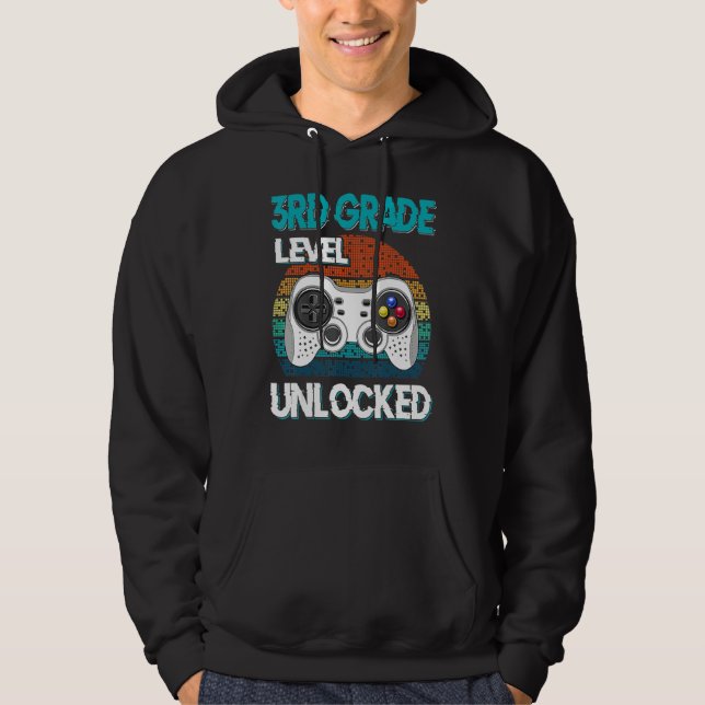 3rd Grade Level Unlocked Gamer Boys Kids Back To S Hoodie (Front)