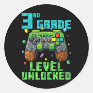 3rd Grade Level Unlocked Gamer Controller Back To  Classic Round Sticker
