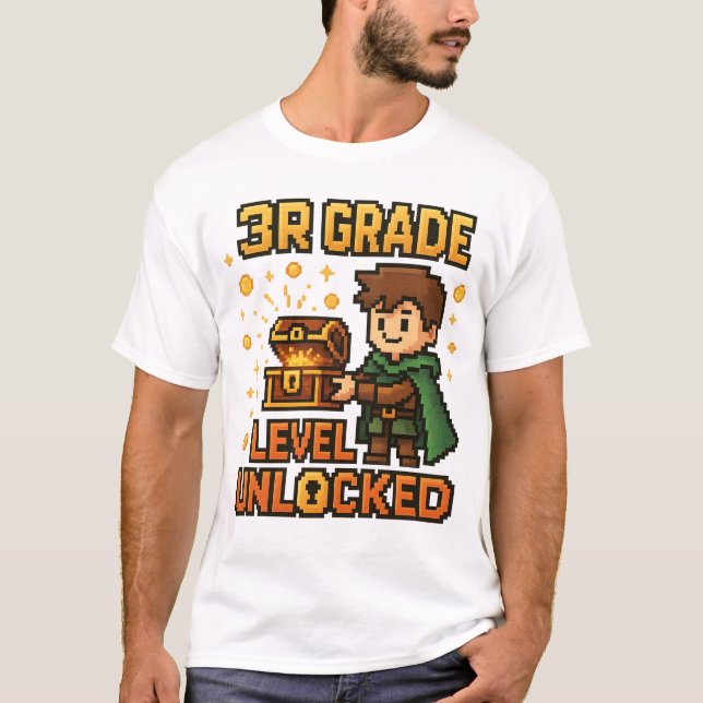 3rd Grade Level Unlocked Gamer T-Shirt – Pixel Adv (Front)