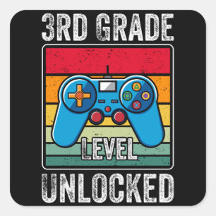 3rd Grade Level Unlocked Kids Back to School Gamer Square Sticker