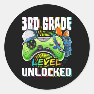 3rd Grade Level Unlocked Video Game Back To School Classic Round Sticker