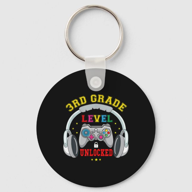 3rd Grade Level Unlocked Video Game Back To School Key Ring (Front)