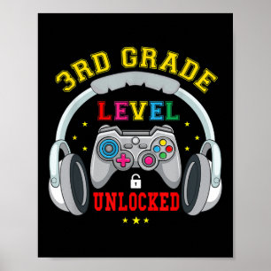 3rd Grade Level Unlocked Video Game Back To School Poster