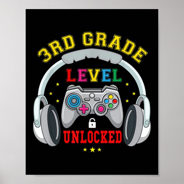 3rd Grade Level Unlocked Video Game Back To School Poster (Front)