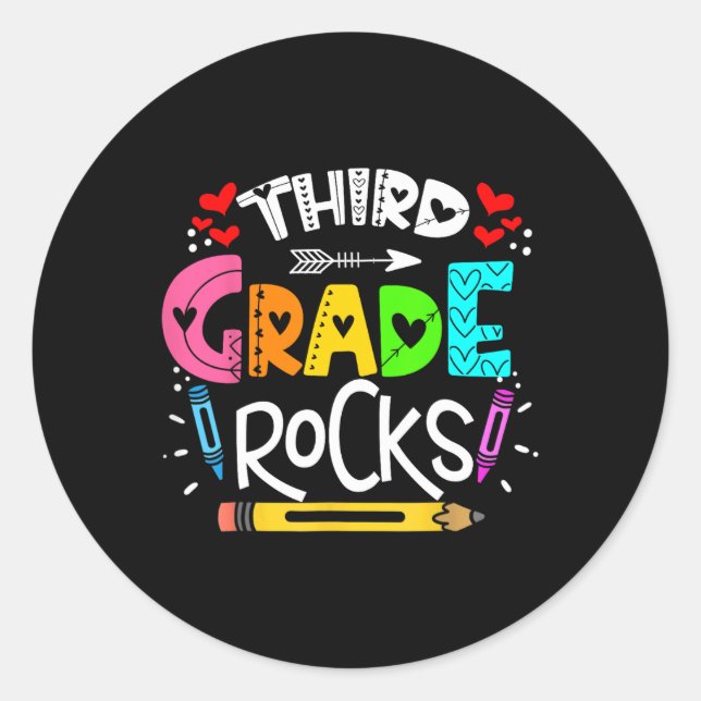 3rd Grade Rocks Third Grade Rock Back To School  Classic Round Sticker (Front)