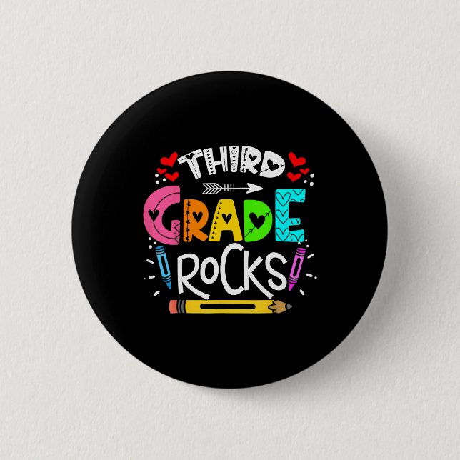 3rd Grade Rocks Third Grade Rock Ck To School  6 Cm Round Badge (Front)