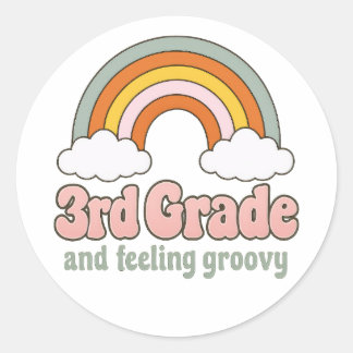 3rd Grade Squad Boho Rainbow Groovy Retro Classic Round Sticker