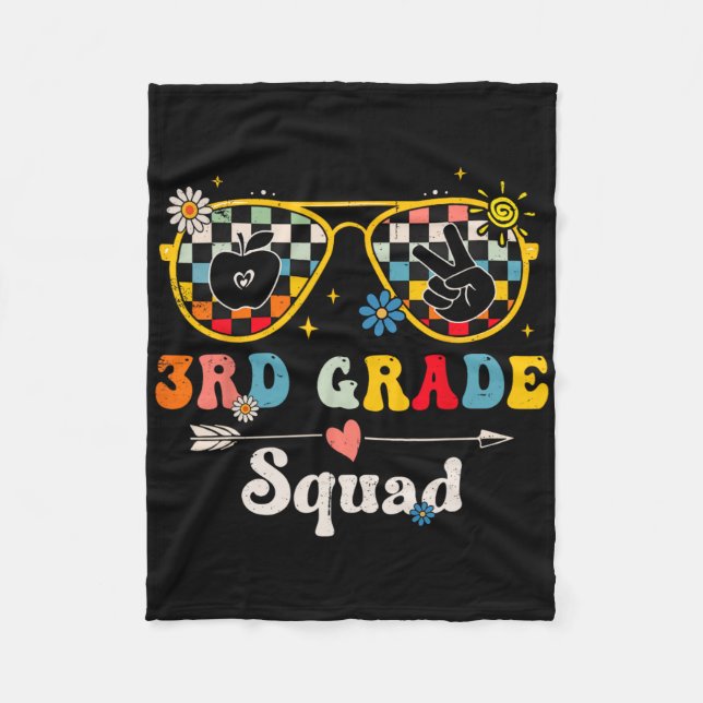 3rd Grade Squad Cute Groovy Teacher Student Back T Fleece Blanket (Front)