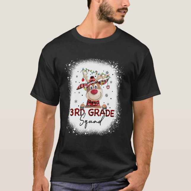 3rd Grade Squad Plaid Reindeer Santa Hat Teacher C T-Shirt (Front)