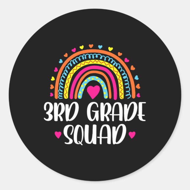 3rd Grade Squad Rainbow Back To School Teacher Kid Classic Round Sticker (Front)