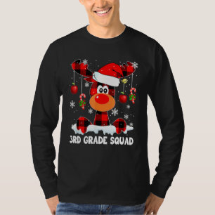 3rd Grade Squad Red Plaid Reindeer Santa Hat Chris T-Shirt