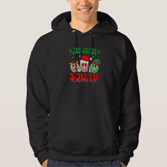 3rd Grade Squad Retro Groovy Christmas Teacher Lif Hoodie (Front)