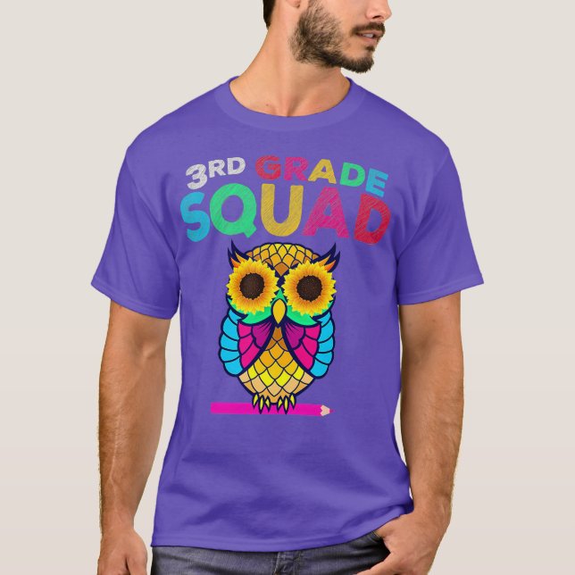 3rd Grade Squad Sunflower Owl Third Grade T-Shirt (Front)