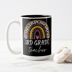 3rd grade teacher back to school leopard rainbow Two-Tone coffee mug