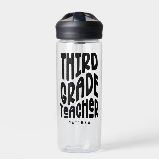 3rd Grade Teacher Black Text Water Bottle