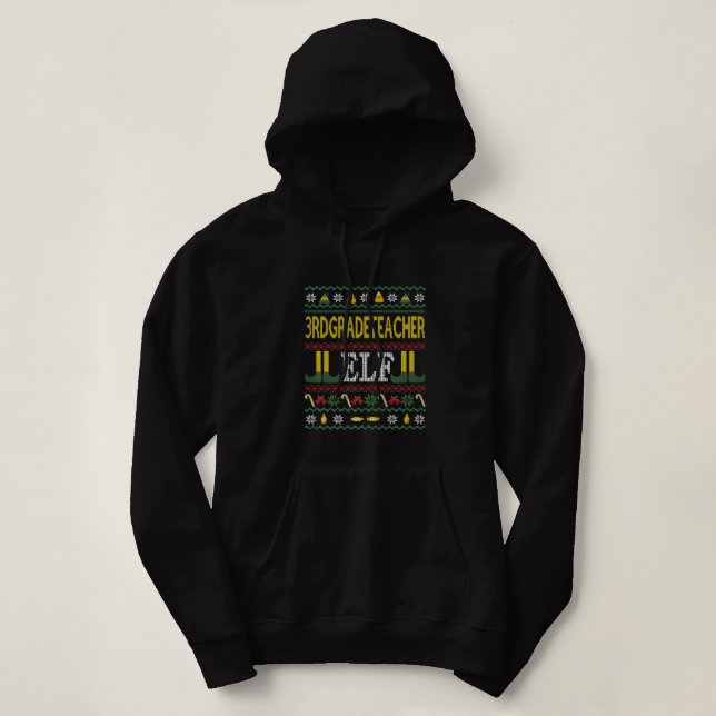 3rd Grade Teacher Elf Funny ugly Christmas sweater (Design Front)