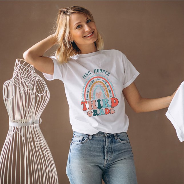 3rd Grade Teacher Personalised Gift Boho Rainbow T-Shirt (Creator Uploaded)