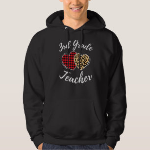 3rd Grade Teacher Plaid Leopard Print Third Grade Hoodie