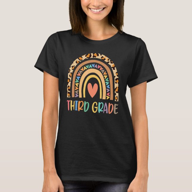 3rd Grade Teacher Rainbow Leopard Third Grade Back T-Shirt (Front)