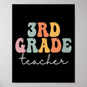 3rd Grade Teacher Retro Groovy Vintage First Day O Poster