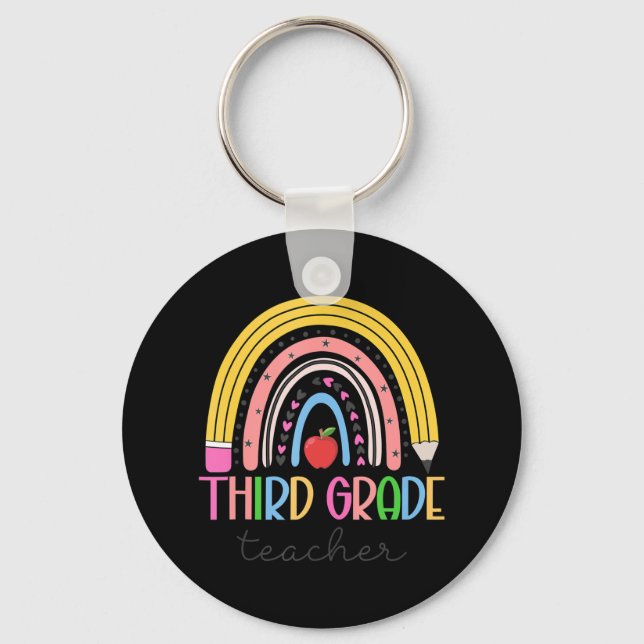 3rd Grade Teacher Teach Love Inspire Rainbow Back  Key Ring (Front)