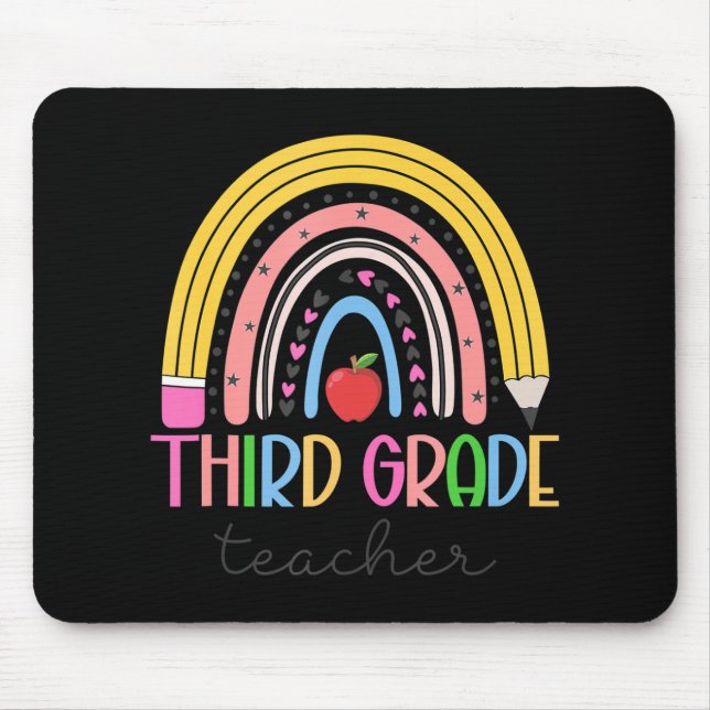 3rd Grade Teacher Teach Love Inspire Rainbow Back  Mouse Mat (Front)