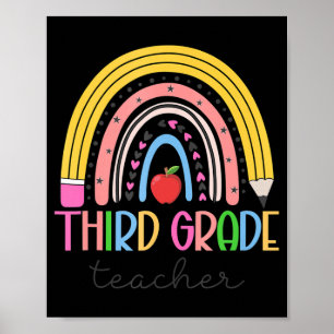 3rd Grade Teacher Teach Love Inspire Rainbow Back Poster